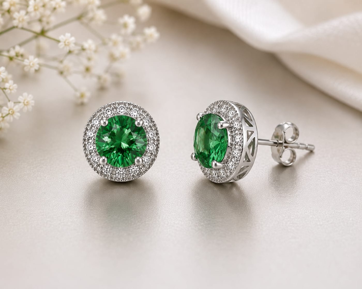 Blue Topaz Halo Stud Earrings view 2