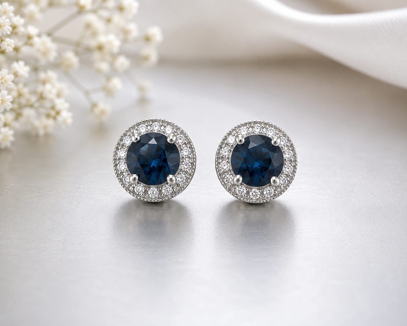Blue Topaz Halo Stud Earrings view 3