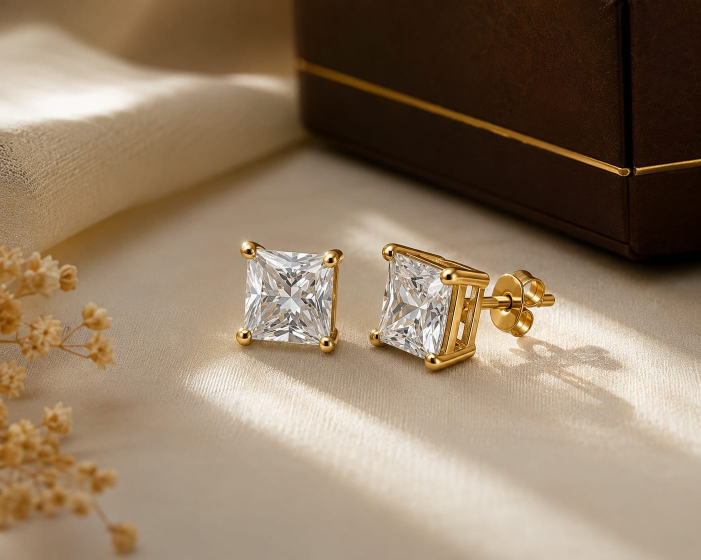 Classic Princess Moissanite Stud Earrings view 2