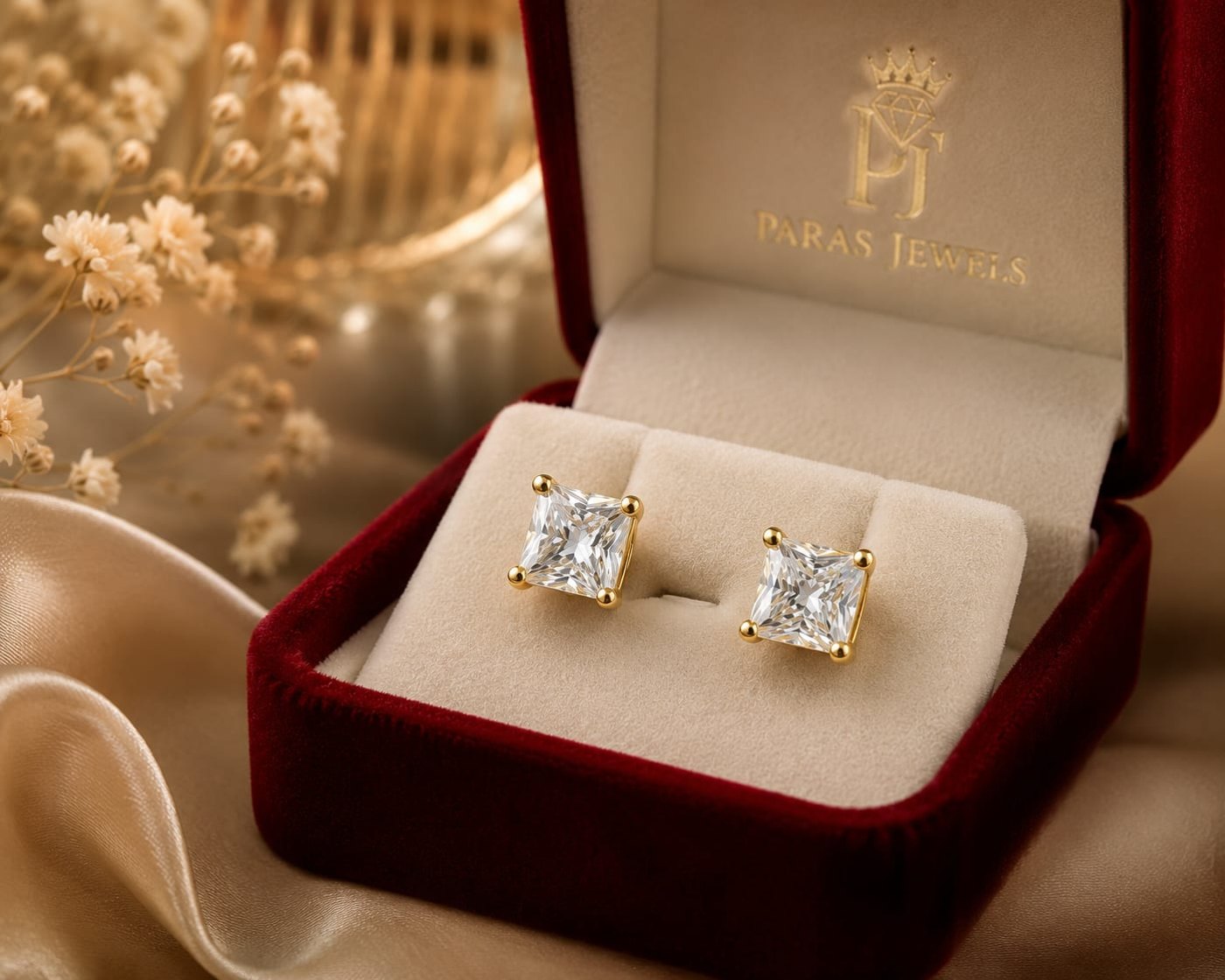 Classic Princess Moissanite Stud Earrings view 3